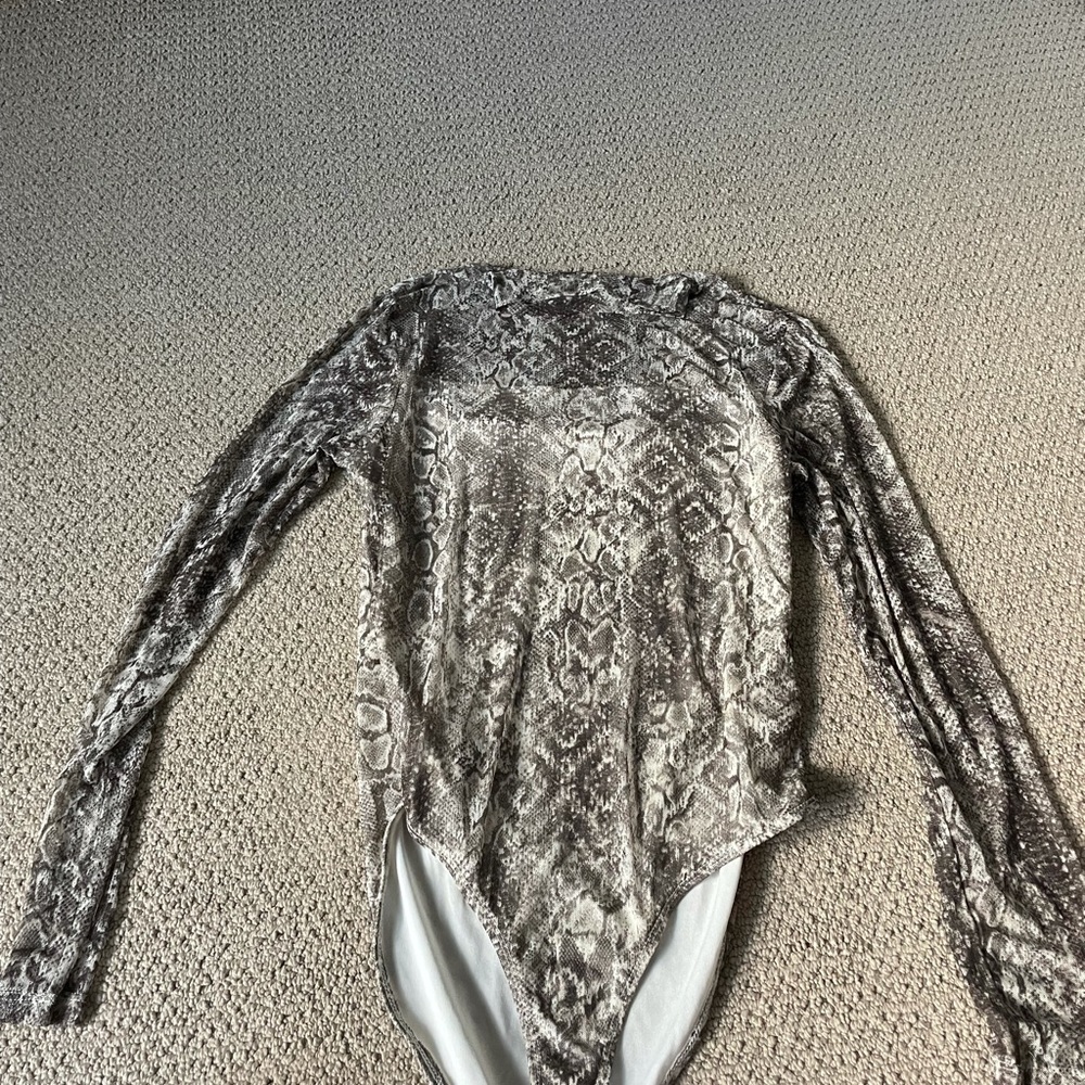 snakeskin print sheer bodysuit
